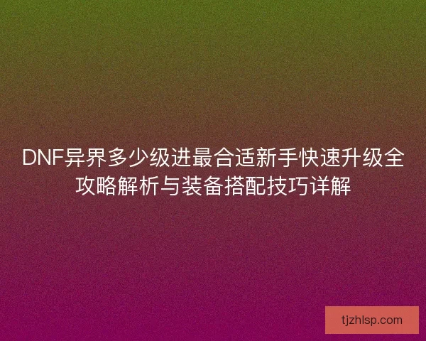 DNF异界多少级进最合适新手快速升级全攻略解析与装备搭配技巧详解