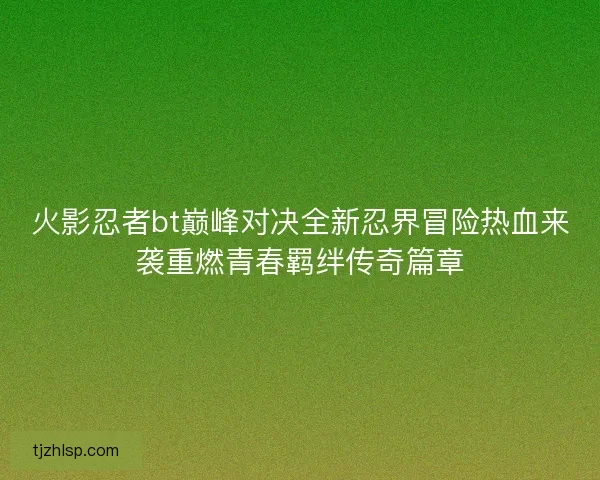 火影忍者bt巅峰对决全新忍界冒险热血来袭重燃青春羁绊传奇篇章